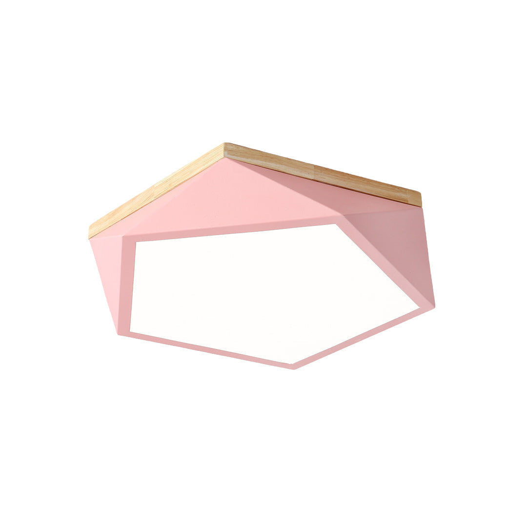 Colorful Flush Mount Ceiling Light Nordic Geometric Wooden Ceiling Lamp