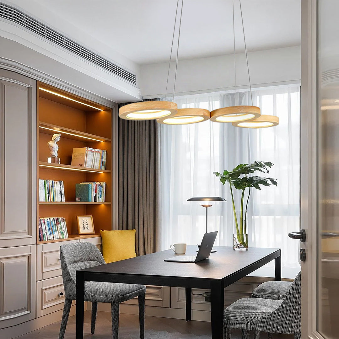 Rustic 4-Circle Wood LED Modern Chandeliers Ceiling Lights