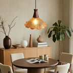 Brass Pendant Light Fixtures American Vintage Walnut Wood Cracked Glass Bedroom Light