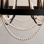 Vintage Wrought Iron Chandelier French Artistic Pearl Ceiling Light