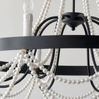 Vintage Wrought Iron Chandelier French Artistic Pearl Ceiling Light