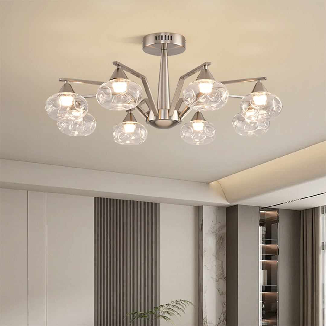 Sputnik Mid Century Semi-Flush Mount Lighting Silver Metal Ceiling Light
