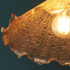 Brass Pendant Light Fixtures American Vintage Walnut Wood Cracked Glass Bedroom Light