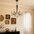 Pearl Chandelier Black Iron Artistic Crystal Ceiling Light