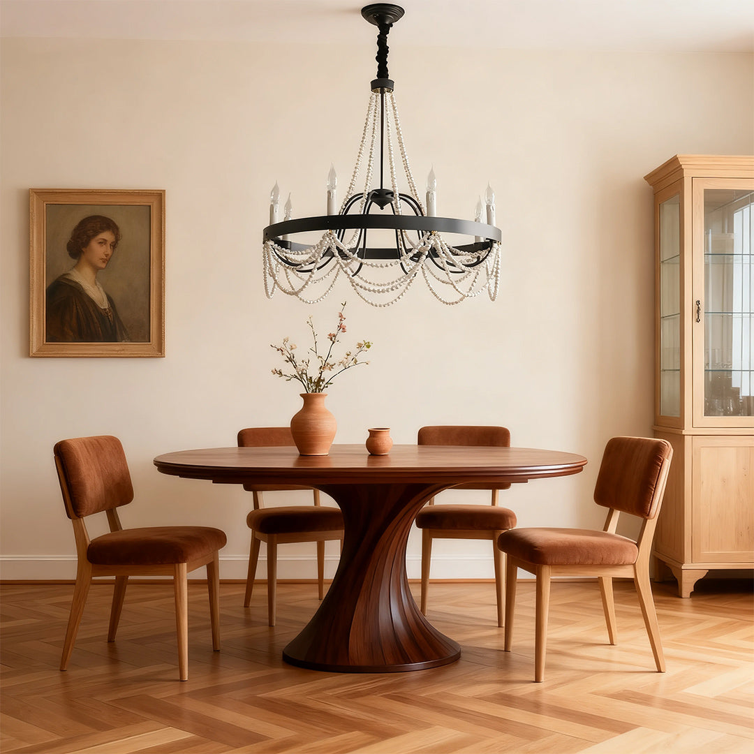 Vintage Wrought Iron Chandelier French Artistic Pearl Ceiling Light