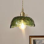 Nordic Pendant Light Hammered Glass and Brass Light