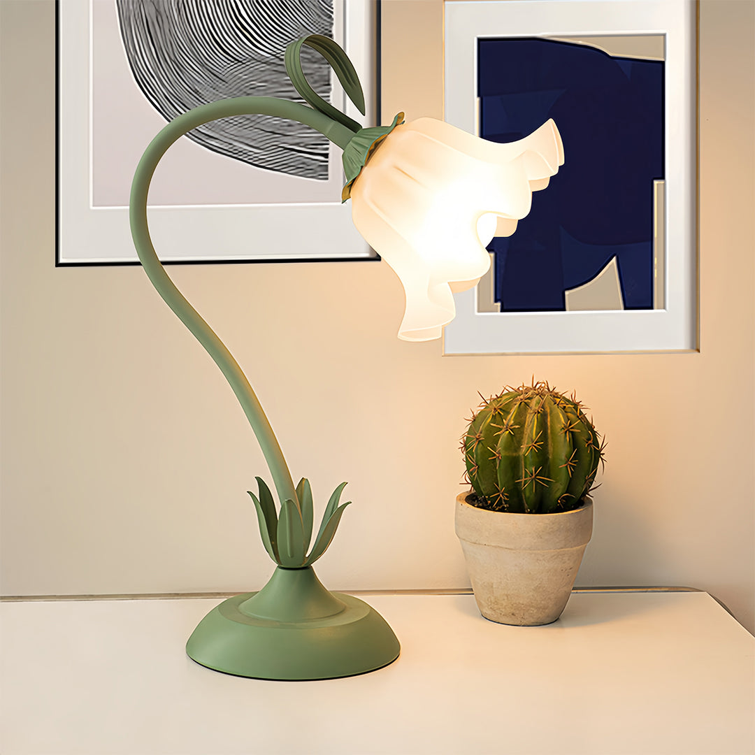 Floral Table Lamps French Vintage Green DIY Twistable White Glass Lamp