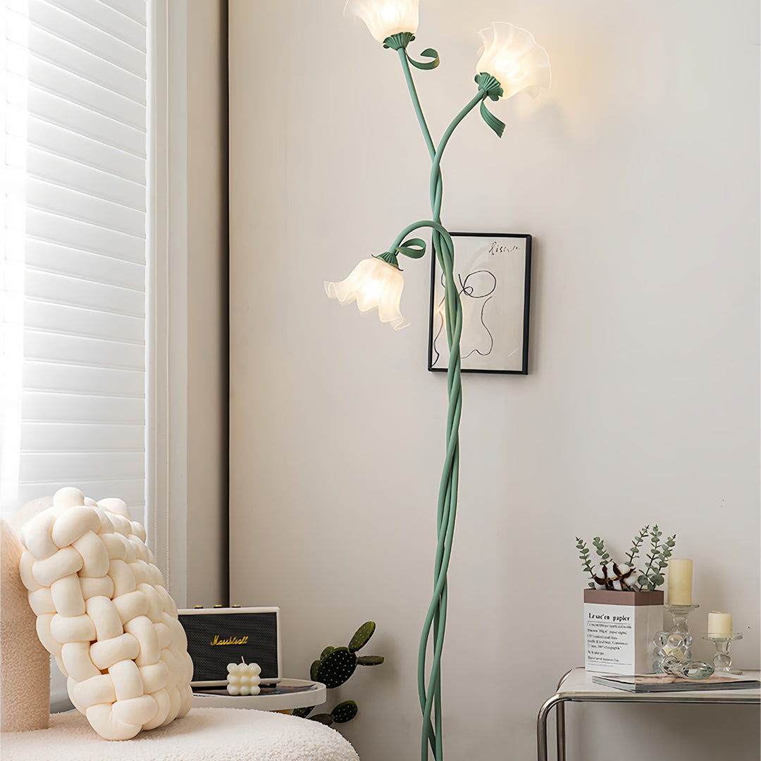 Flower Floor Lamps French Country Style Green Artistic Iron Lamp