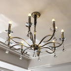 Candle Stick Chandelier Iron Silver Finish Crystal Ceiling Light