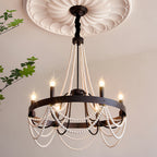 Vintage Wrought Iron Chandelier French Artistic Pearl Ceiling Light