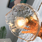 Nordic Pendant Light Hammered Glass and Brass Light