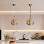 Amber Glass Globe Pendant Light Nordic Metal Ceiling Light