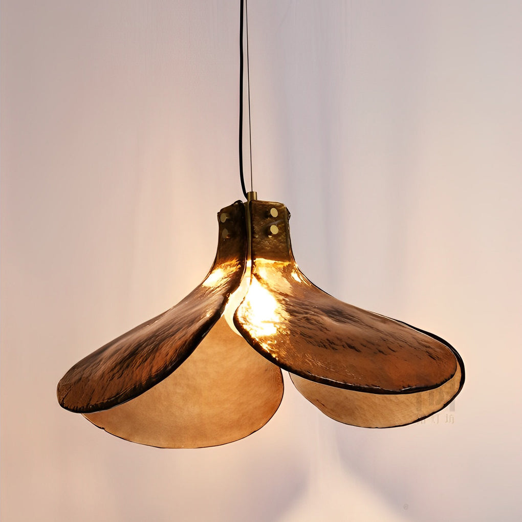 Amber Glass Pendant Light Floral Design Vintage Light
