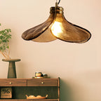 Amber Glass Pendant Light Floral Design Vintage Light