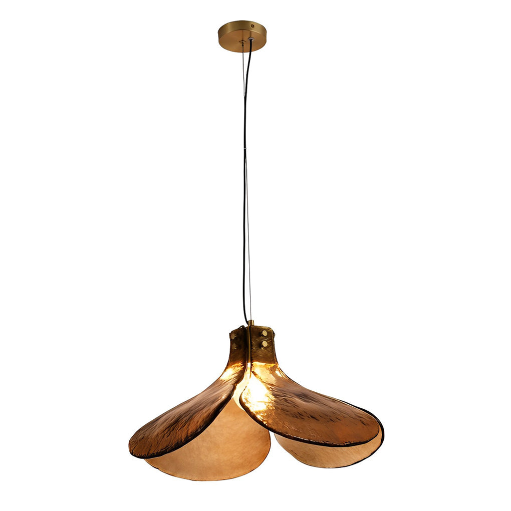 Amber Glass Pendant Light Floral Design Vintage Light