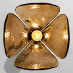 Amber Glass Pendant Light Floral Design Vintage Light