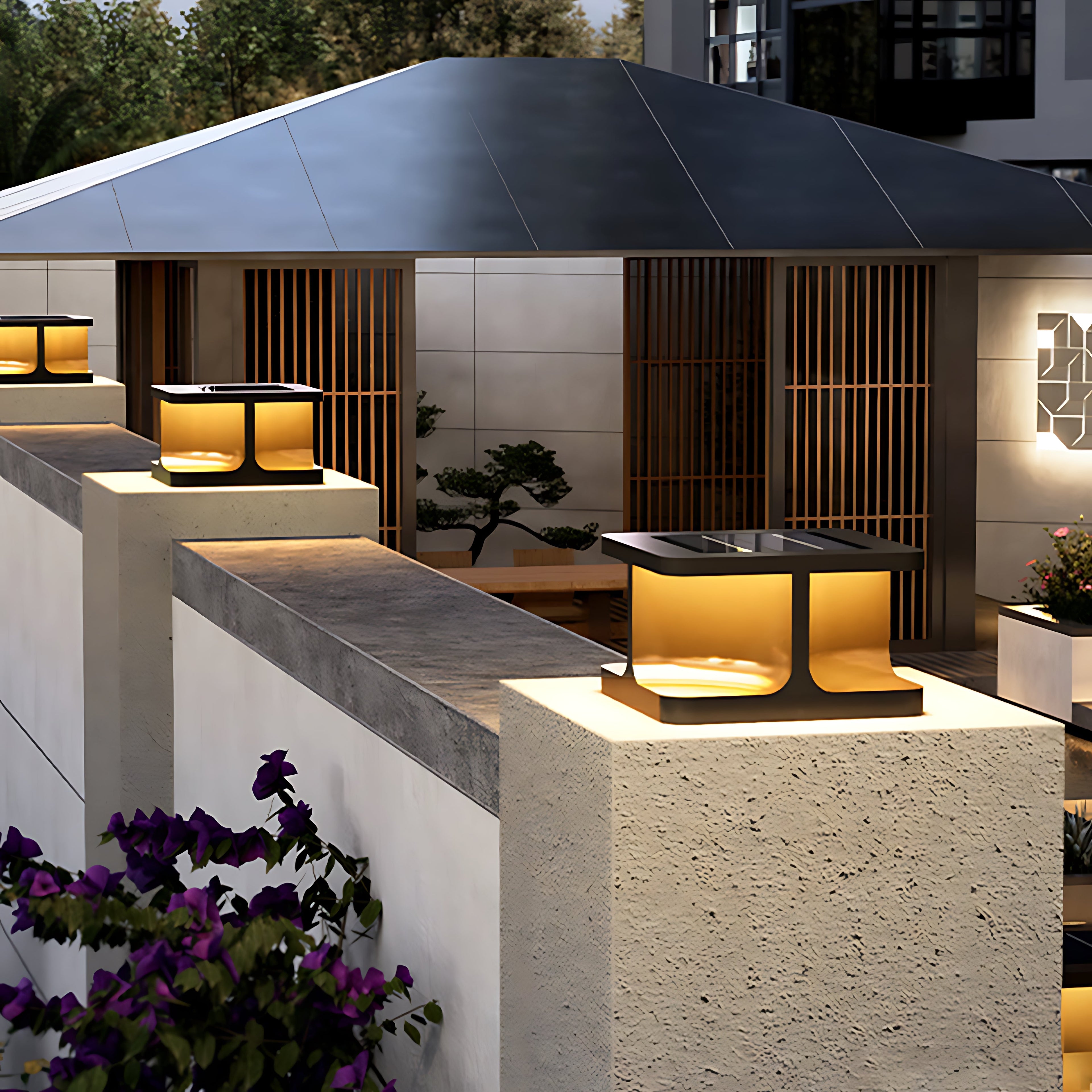 Modern Square Pillar Lights Waterproof Stainless Steel Courtyard