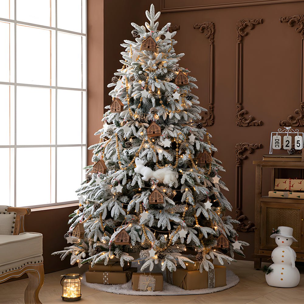 Artificial Simulation Falling Snow Christmas Decor Tree with String Lights