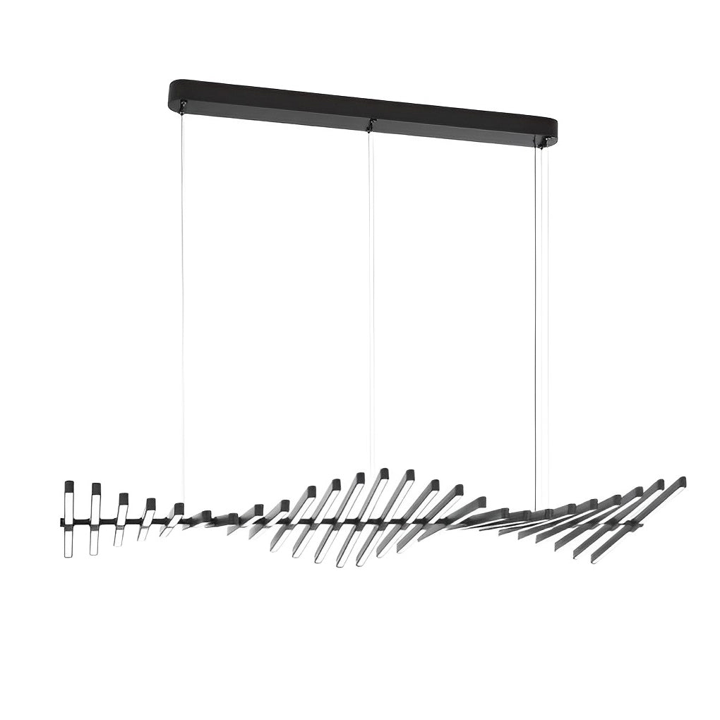 Black Art Pendants Light Nordic Wave Fish Bone Linear Ceiling Light