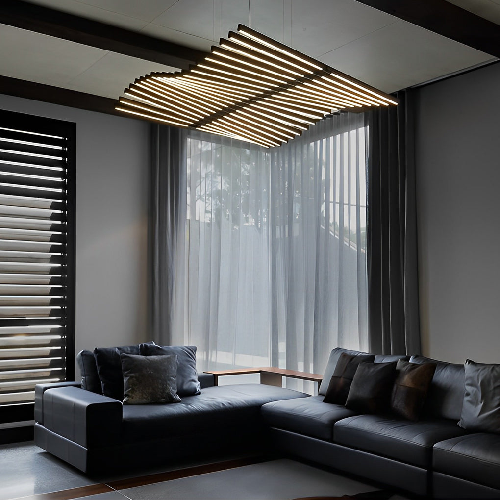 Black Art Pendants Light Nordic Wave Fish Bone Linear Ceiling Light