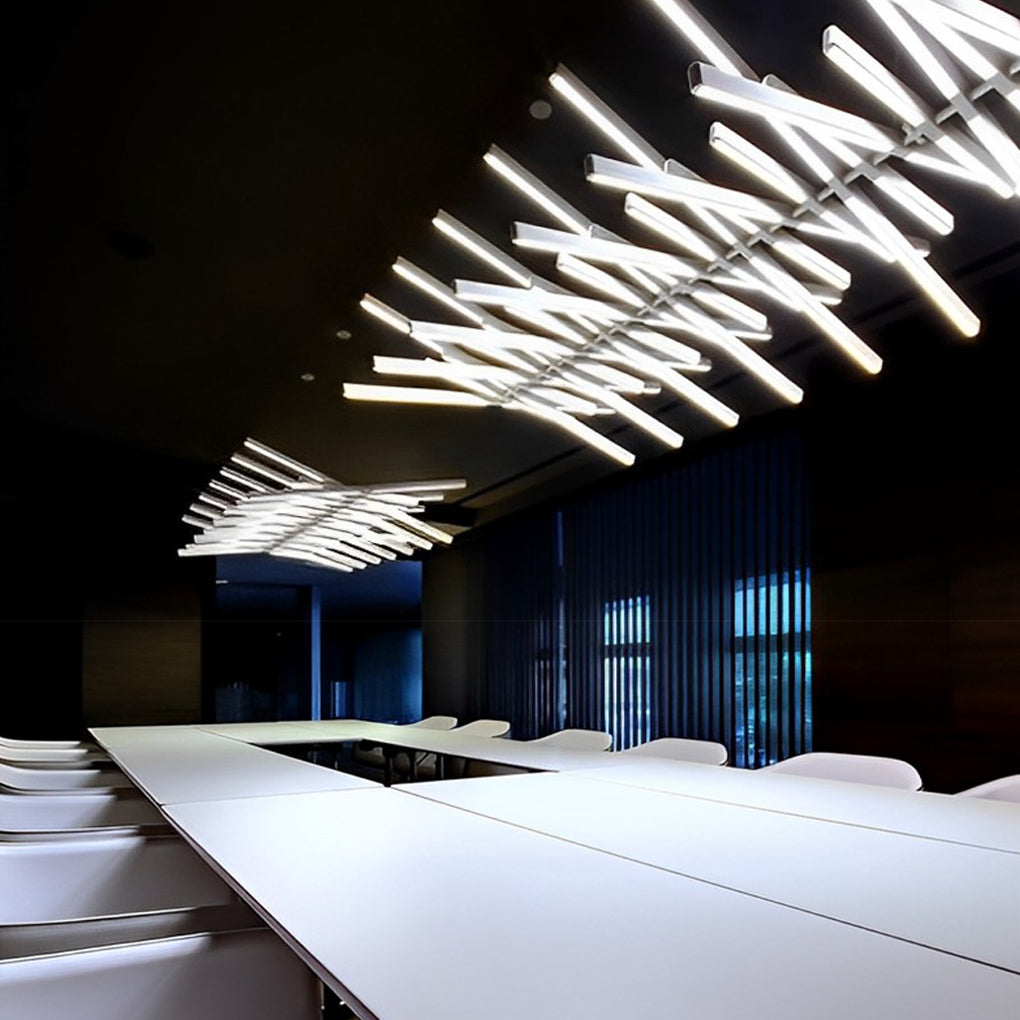 Black Art Pendants Light Nordic Wave Fish Bone Linear Ceiling Light