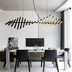 Black Art Pendants Light Nordic Wave Fish Bone Linear Ceiling Light
