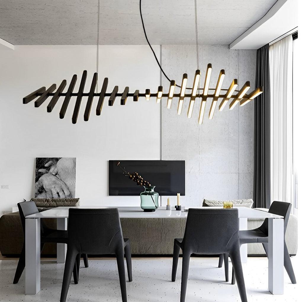 Black Art Pendants Light Nordic Wave Fish Bone Linear Ceiling Light