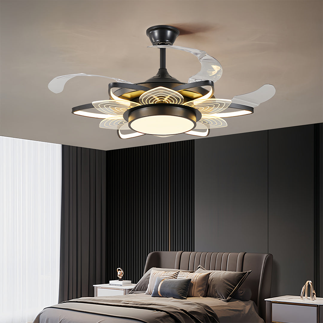 Black Modern Ceiling Fan with Light Minimalist Style Iron Body Light