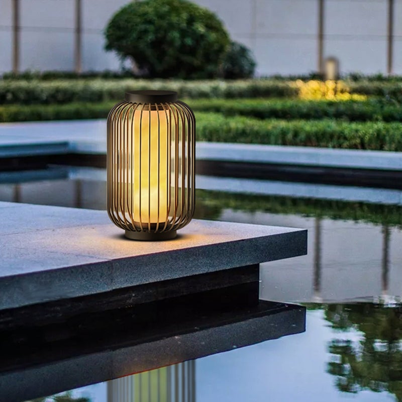 Lantern Metal Outdoor Modern Brown Waterproof Cage Lamp