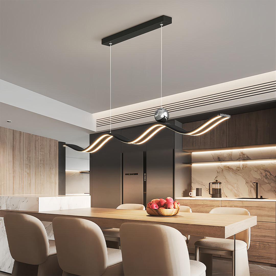 Linear LED Pendant Light Contemporary Wave Shaped Ceiling Light