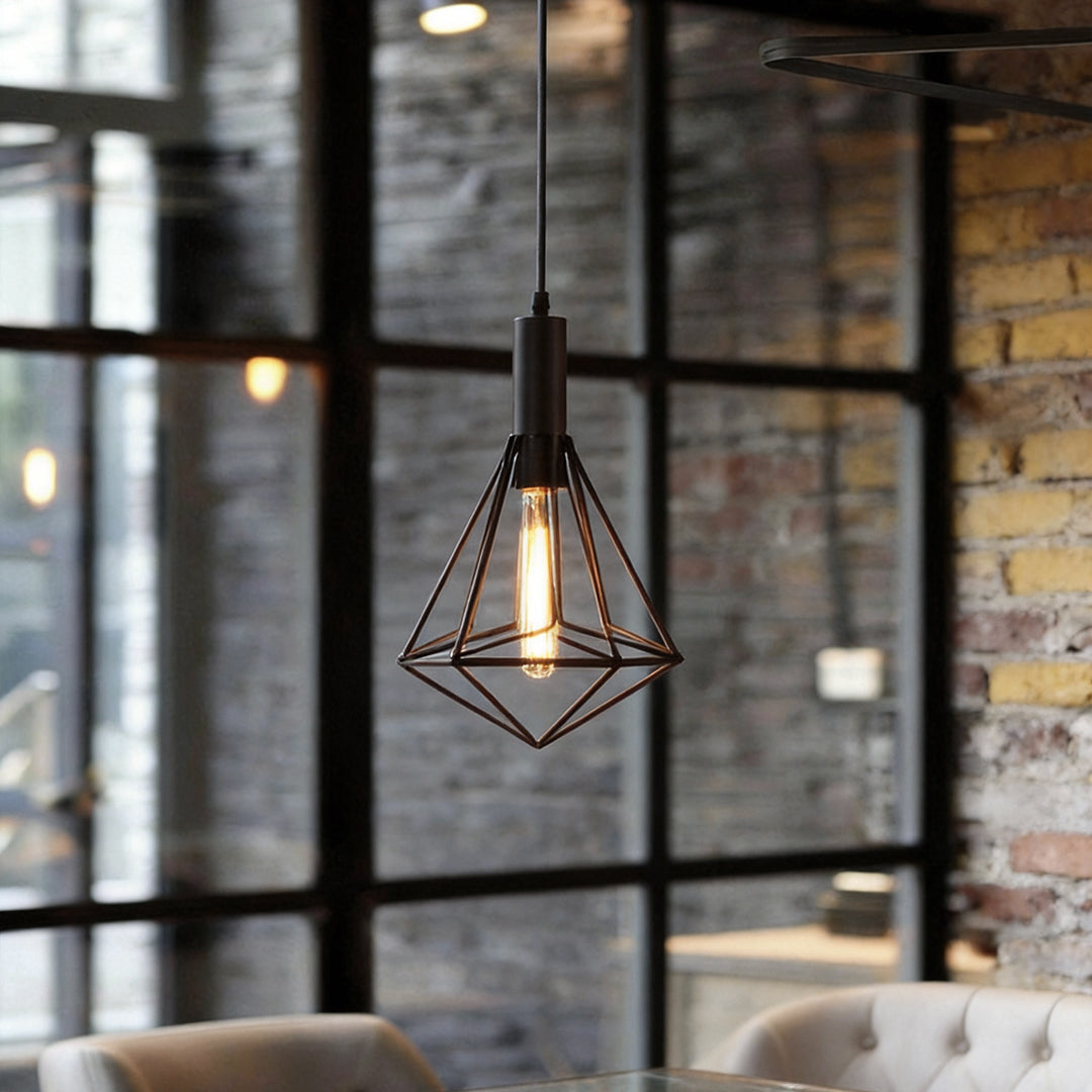 Black Wire Cage Pendant Light Vintage Geometric Ceiling Light