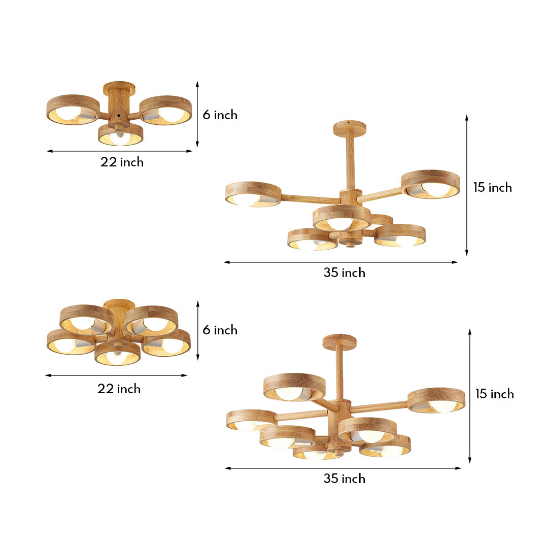 Wooden Chandeliers Nordic Style Creative LED Chandelier Made of Rubberwood