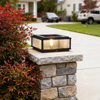 Square Pillar Light Ribbed Glass Outdoor Metal Light