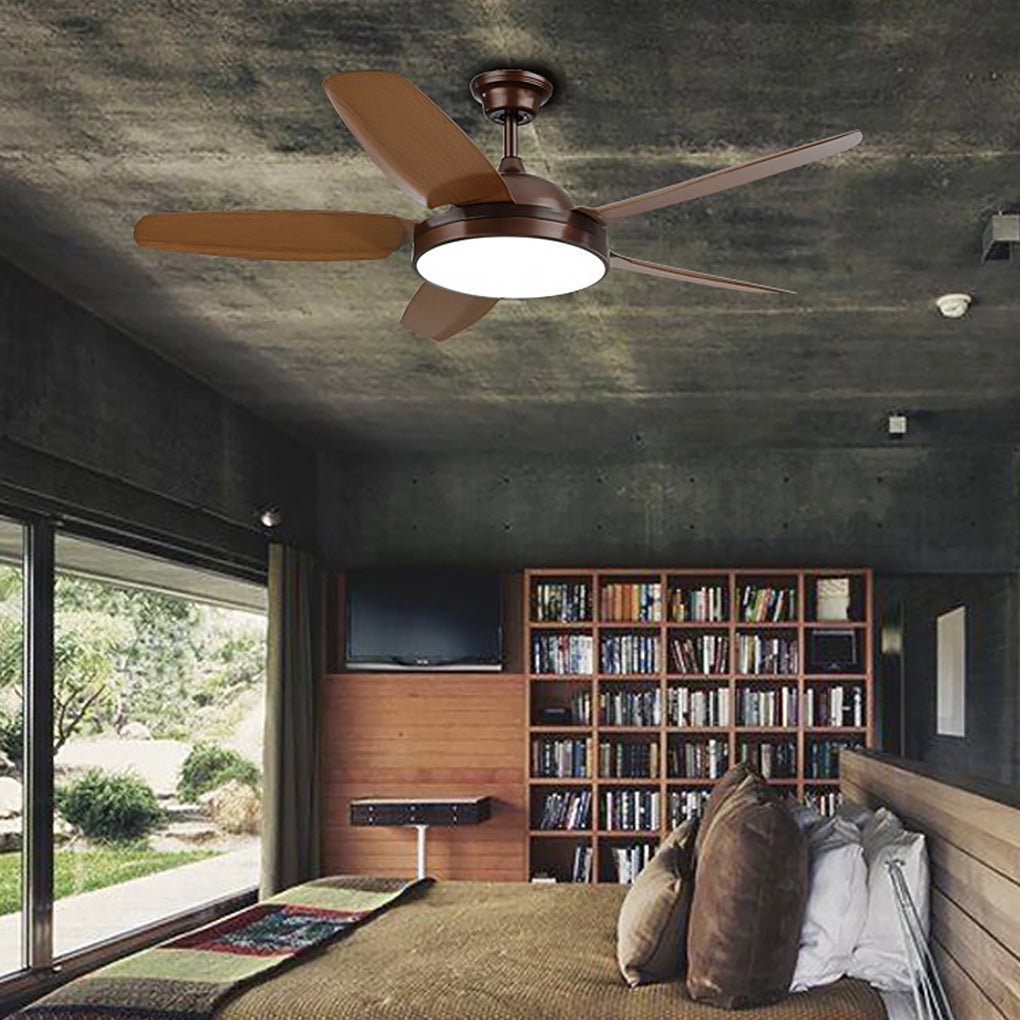 Brown Ceiling Fan with Light Industrial Real Wood Blade Light