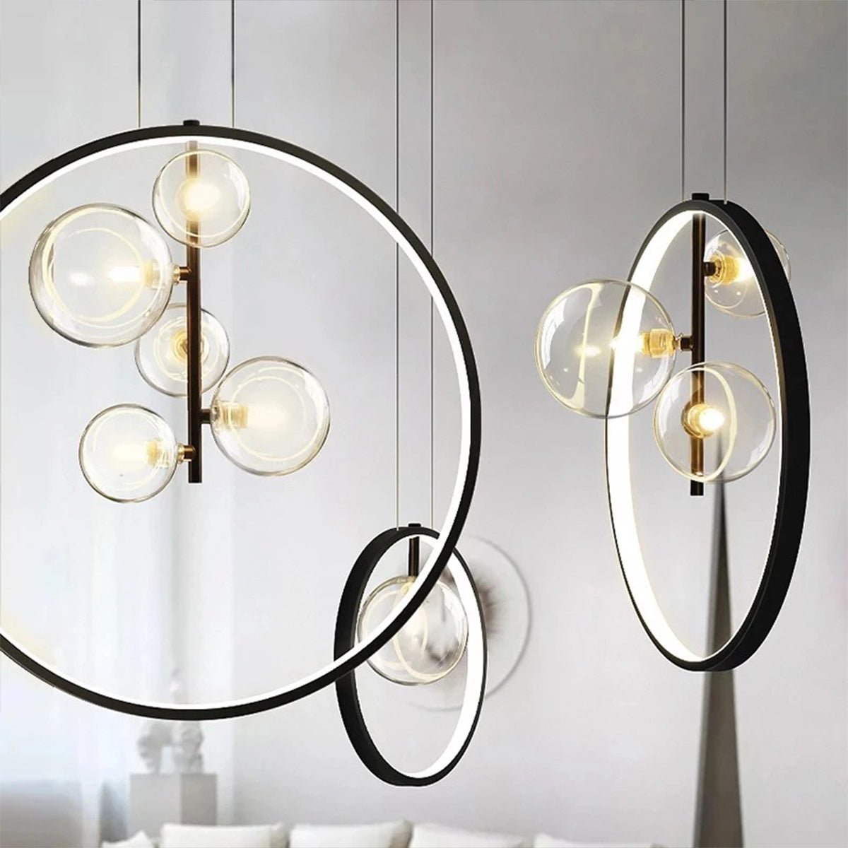 Bubi Black Pendant Light Glass Bubbles LED for Dining Room