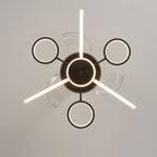 Ceiling Fan with Multiple Lights French Vintage Black Iron 3-Blade Fan