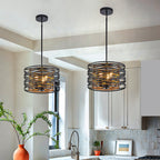 Black Drum Pendant Light Iron Cage Round Cylinder Ceiling Lights