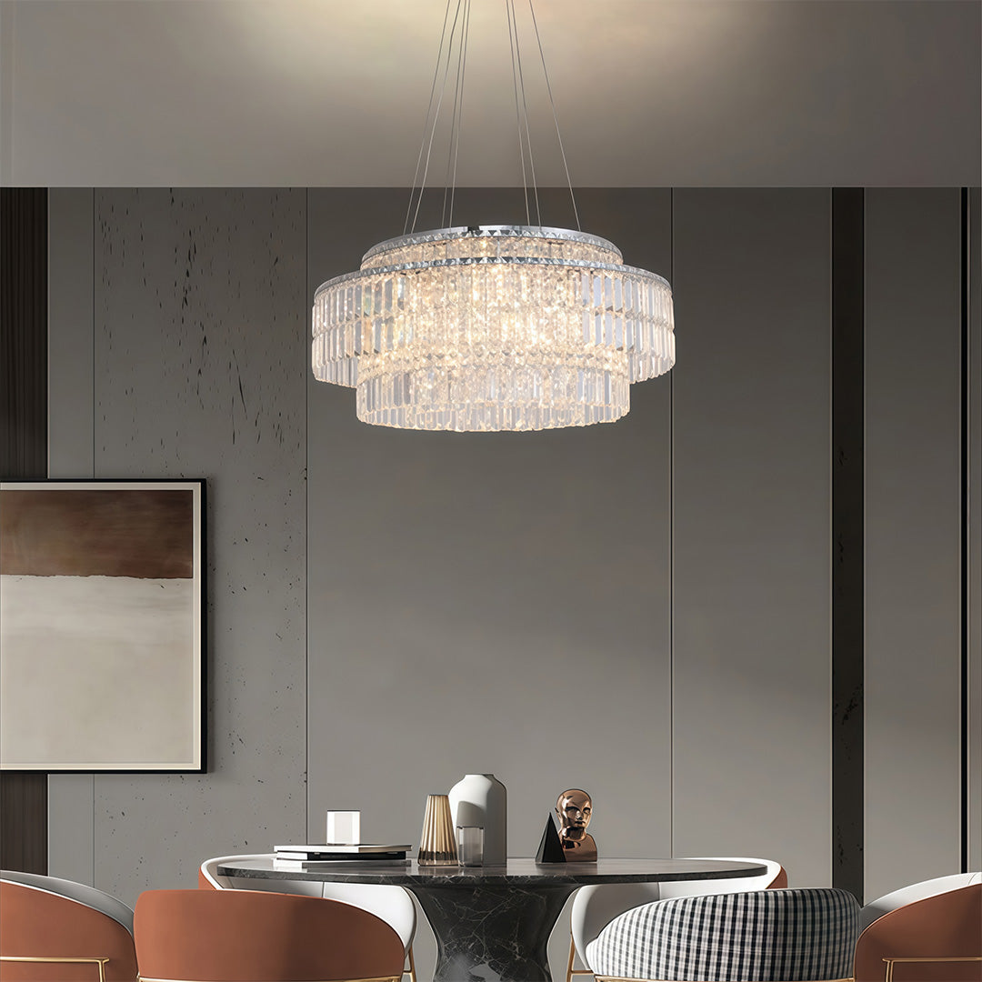 Chandelier with Round Crystals Minimalist Adjustable Ceiling Light