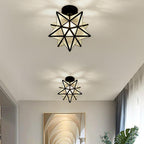 Geometric Multi Pointed Star Ceiling Light Metal Glass Semi-Flush Mount Lighting