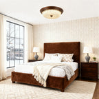 Retro Flush Mount Ceiling Light Pumpkin Walnut Wood Color Dome Light