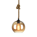Retro Glass Pendant Light Minimalist LED Hemp Rope Ceiling Light