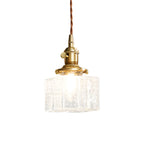 Square Glass Pendant Light Vintage Brass and Glass Ceiling Light