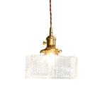 Square Glass Pendant Light Vintage Brass and Glass Ceiling Light
