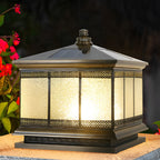 Waterproof Outdoor Gate Pillar Lights Retro Copper Solar Fence Lamp