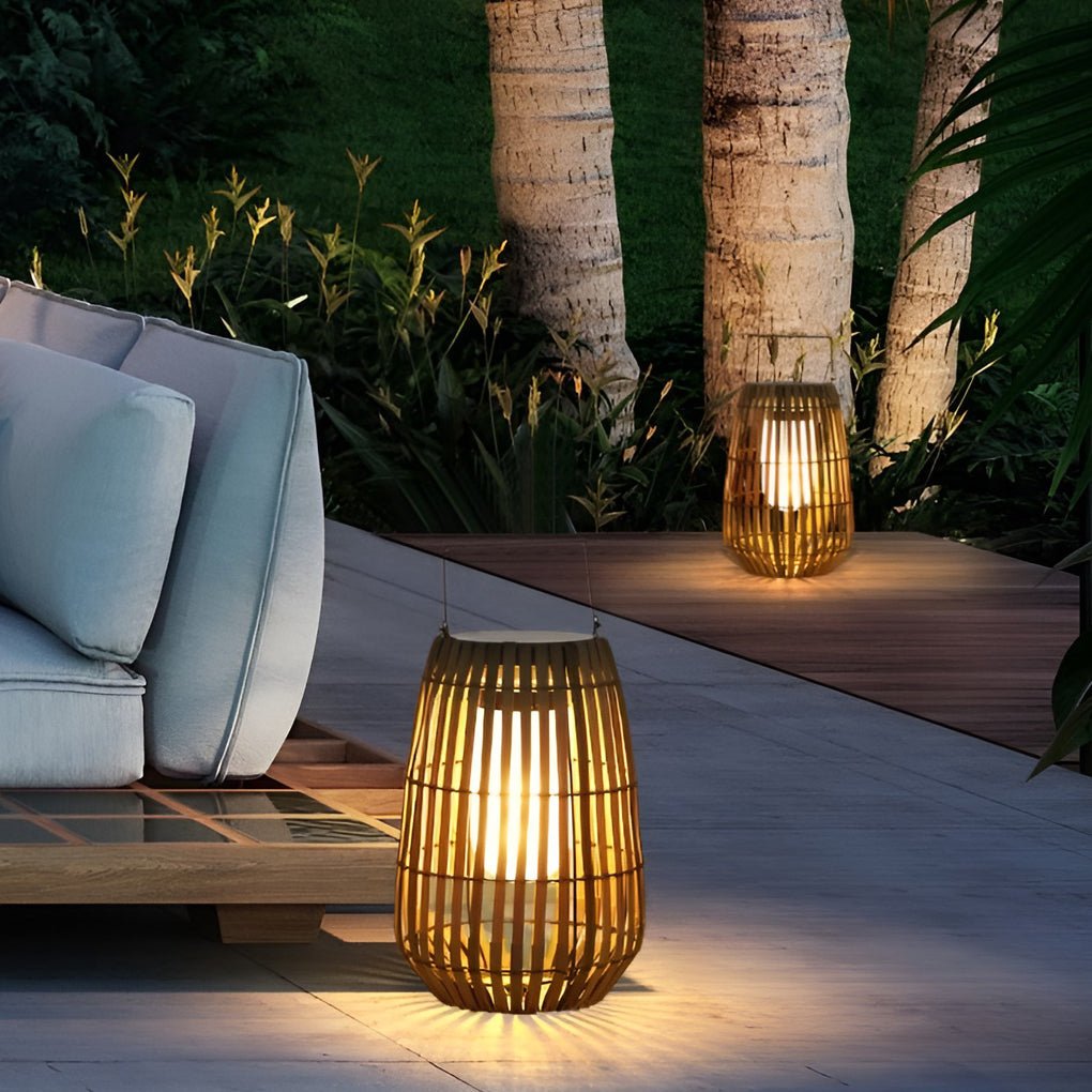 Bamboo Outdoor Lanterns Woven Portable LED Waterproof Light