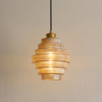 Honeycomb Pendant Light Mid-Century Glass Shade Ceiling Light