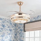 Gold Ceiling Fan with Light Crystal Design 4-Blade PC Invisible Lamp