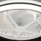 White Flush Mount Ceiling Fan with Light Plastic Round Design Lamp