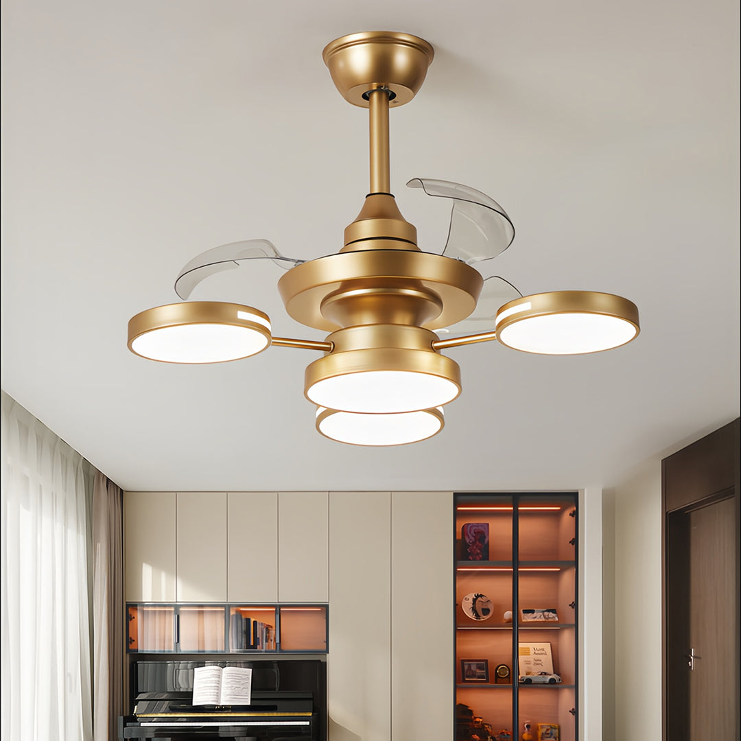Ceiling Fan with Four Lights French Vintage Iron Art  3-Blade Fan Lamp
