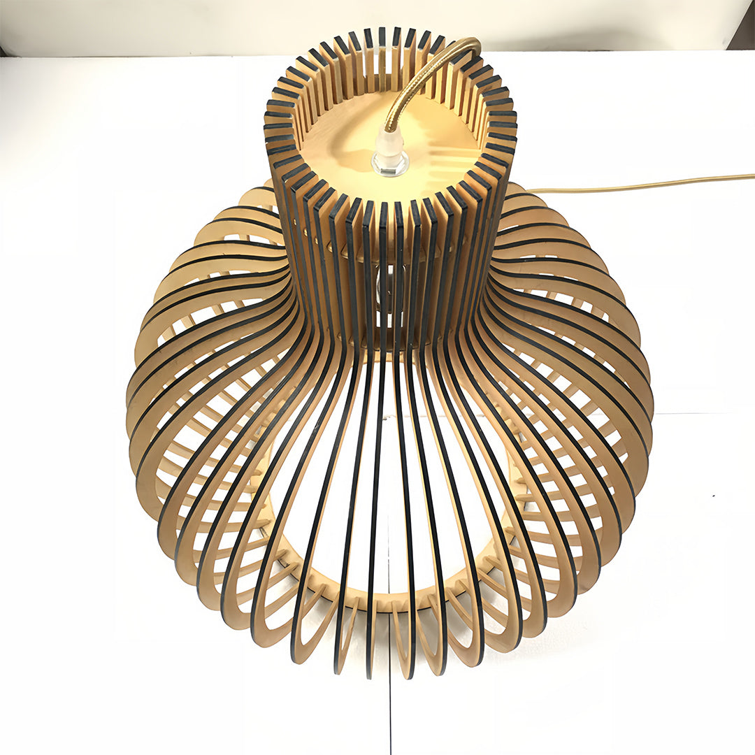 Bird Cage Pendant Light Japanese Basswood Body Wooden Ceiling Light